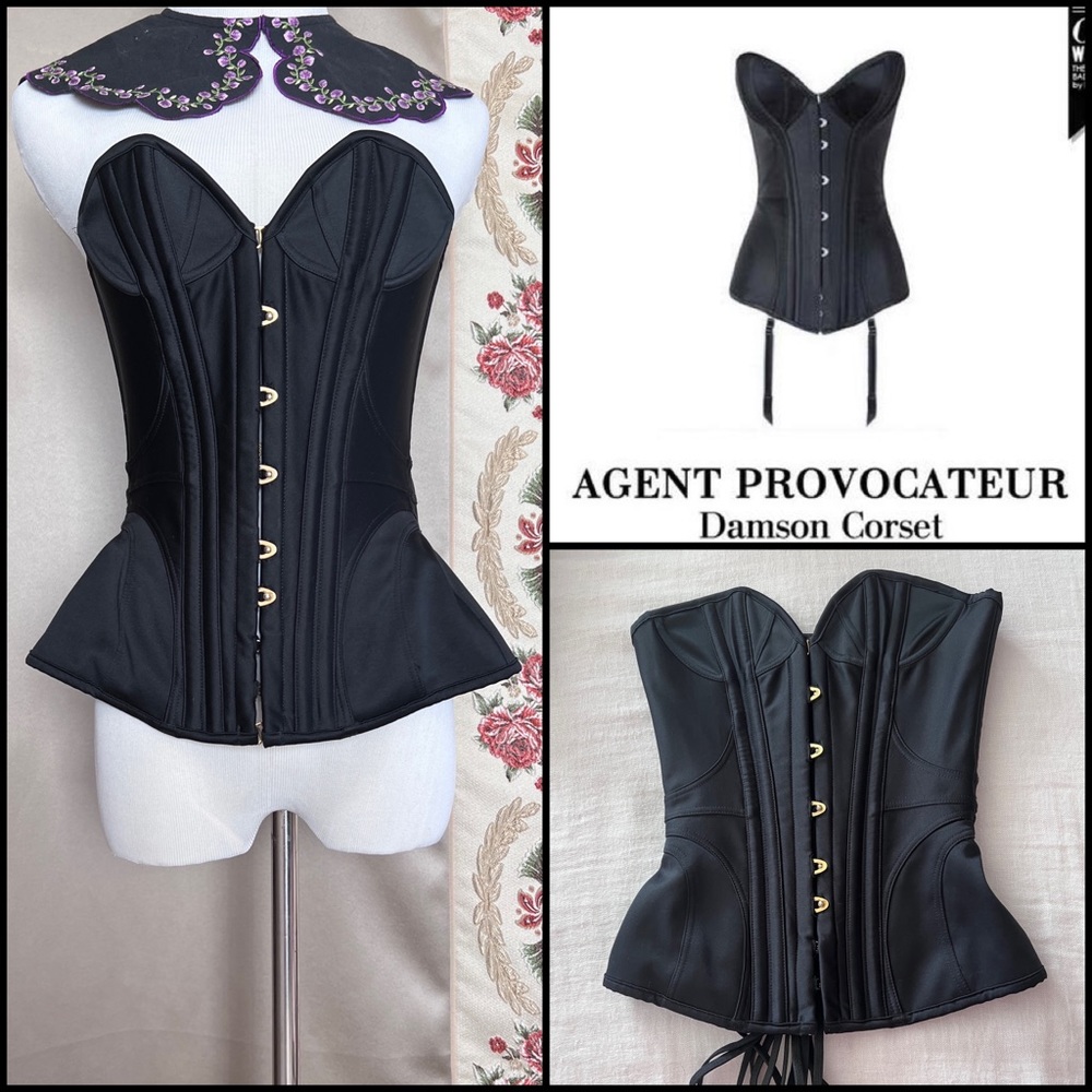 NWOT ~ AGENT PROVOCATEUR ~ Damson CORSET Amazing~ Black Satin ~ A/B Cup ~ Sz 1